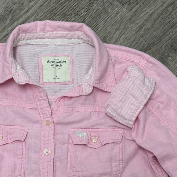 Abercrombie & Fitch Y2K Womens Pink Button Down Shirt Long Sleeve Cotton Size M - Picture 2 of 7